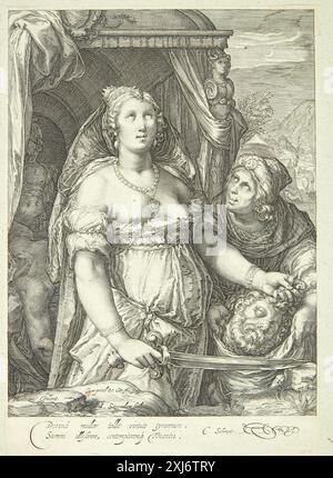 Judith with Holofernes' Head Saenredam, Jan 1565 - 1607, Goltzius, Hendrick 1558 - 1617 Copper Engraving, Print the Illustrated Bartsch 4, Netherlandish Artists, Matham, Saenredam, Muller, Walter L. Strauss, 44, C 36168, 1980. Hollstein's Dutch and Flemish etchings, incisioni e xilografie 1450-1700 (vol. XXIII), Jan Saenredam - Roelandt Savery, K. G. Boon, 17 II, C 38945, 1980 Judith med Holofernes' hoved Foto Stock