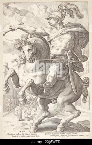 Curtius Goltzius, Hendrick 1558 - 1617 incisione in rame, Print the Illustrated Bartsch 3, Commentario, artisti fiamminghi, Hendrik Goltzius, Walter L. Strauss, n. 99, C 36169, 1982 Marcus Curtius Foto Stock