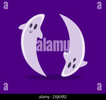 Font di Halloween, mostri fantasma o boo come parentesi per l'alfabeto horror dei cartoni animati, segni di punteggiatura vettoriale. Caratteri Halloween o parentesi di tipo ABC Illustrazione Vettoriale