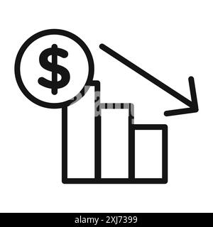 Icona di perdita economica linea vettoriale logo marchio o set di simboli stile contorno collezione Illustrazione Vettoriale