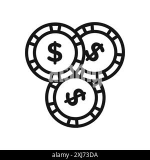 Icona dei chip casinò linea vettoriale logo o stile contorno collezione set di simboli Illustrazione Vettoriale