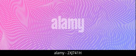 Sfondo ondulato con mezzitoni astratti, sfumatura a punti retrò, moderno sfondo dinamico con sfumature rosa e blu Illustrazione Vettoriale