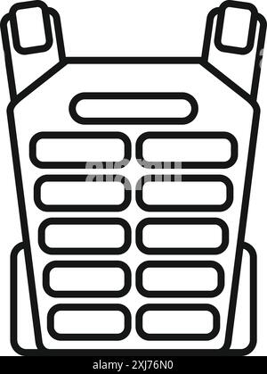 Disegno in linea di un giubbotto antiproiettile che garantisce sicurezza e protezione Illustrazione Vettoriale