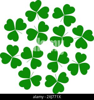 Shamrock verde a forma di cerchio sfondo rotondo astratto isolato in bianco St Patricks Day idea. Biglietti di auguri vettoriali, poster, banner, brochure, cartellino prezzi, etichetta o web, concetto di design promozionale Illustrazione Vettoriale