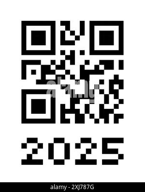 Numeri QR code 2025 reali. Modello di progettazione del concetto di codice a barre per l'anno nuovo. Illustrazione eps isolata dal vettore per banner, poster, biglietti d'auguri, inviti Illustrazione Vettoriale