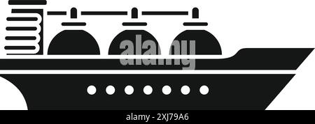 Icona in bianco e nero di una nave portante di gas che trasporta gas naturale liquefatto Illustrazione Vettoriale