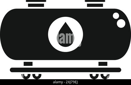 Icona in bianco e nero di un carro cisterna che trasporta olio sulla ferrovia per il trasporto Illustrazione Vettoriale