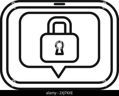 Disegno della linea di un telefono cellulare che mostra un'icona a forma di lucchetto in un fumetto che rappresenta un avviso di sicurezza Illustrazione Vettoriale