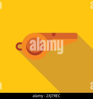 Fischietto arancione che proietta una lunga ombra su uno sfondo giallo, perfetto per rappresentare concetti di avvertimento, attenzione o sport Illustrazione Vettoriale