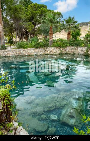 Cleopatra Pool nell'antica città di Hierapolis a Pamukkale, Denizli, Turchia Foto Stock