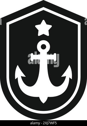 Logo bianco e nero con un'ancora e una stella su uno scudo Illustrazione Vettoriale