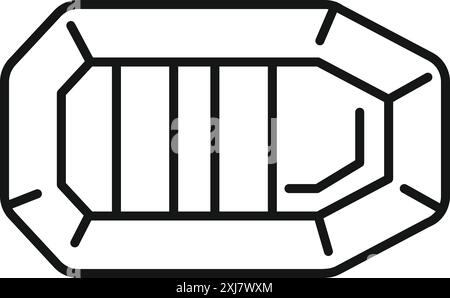 Icona della line art di un grande gommone, ideale per rappresentare sport acquatici e attività ricreative Illustrazione Vettoriale