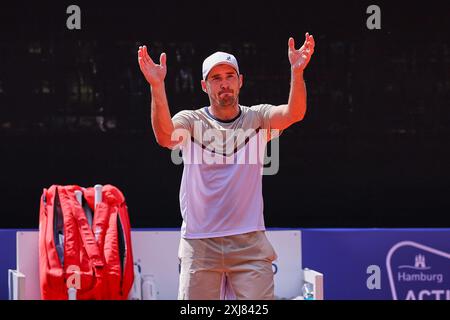 Amburgo, Amburgo, Germania. 16 luglio 2024. Felipe Meligeni Alves (BRA) festeggia la vittoria durante l'OPEN DI AMBURGO - ATP500, Mens Tennis (Credit Image: © Mathias Schulz/ZUMA Press Wire) SOLO PER USO EDITORIALE! Non per USO commerciale! Foto Stock