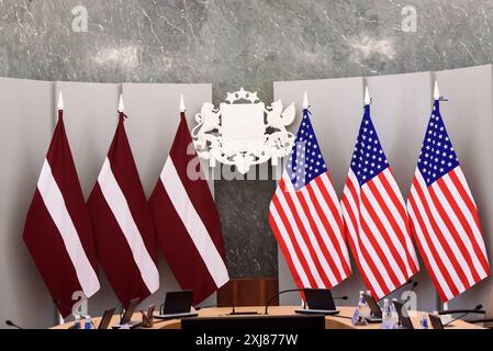 RIGA, Lettonia. 17 luglio 2024. Evika Silina, primo ministro della Lettonia, incontra la delegazione del Congresso degli Stati Uniti. Crediti: Gints Ivuskans/Alamy Live News Foto Stock