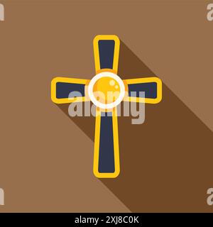 L'ankh dorato si incrocia con una lunga ombra, simboleggiando il concetto di vita eterna nell'antica cultura egizia Illustrazione Vettoriale