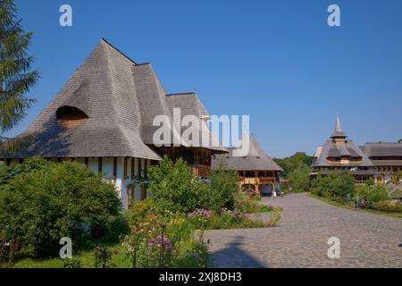 Maramures Romania 12 luglio 2024. Immagini Monastero di Barsana in Romania, visita in un giorno d'estate. Foto Stock