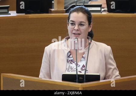 Namur, Belgio. 17 luglio 2024. Les impegna Anne-Catherine Goffinet nella foto durante una sessione plenaria del Parlamento vallone a Namur, mercoledì 17 luglio 2024. Nel corso di questa sessione verrà esaminata la dichiarazione politica regionale. BELGA PHOTO BRUNO FAHY credito: Belga News Agency/Alamy Live News Foto Stock