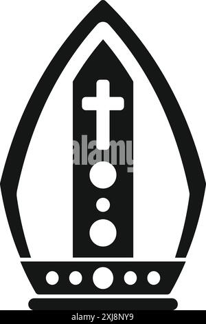 Semplice illustrazione in bianco e nero di una mitra, il tradizionale copricapo indossato dai vescovi e da alcuni abati nella fede cristiana Illustrazione Vettoriale