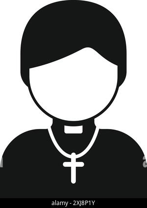 Semplice icona vettoriale di un prete che indossa un cassock con una collana a croce, perfetta per disegni religiosi o spirituali Illustrazione Vettoriale