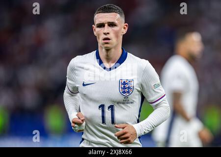 Berlino, Germania. 14 luglio 2024. L'inglese Phil Foden ha visto la finale di UEFA EURO 2024 tra Spagna e Inghilterra all'Olympiastadion di Berlino. Punteggio finale: Spagna 2:1 Inghilterra. Credito: SOPA Images Limited/Alamy Live News Foto Stock