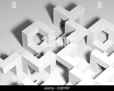 Installazione geometrica bianca astratta con forme cubiche. illustrazione del rendering 3d. Foto Stock