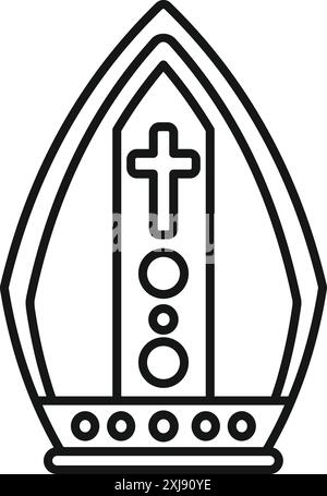 Disegno in linea di una mitra, il tradizionale copricapo cerimoniale dei vescovi e di alcuni abati nella chiesa cattolica Illustrazione Vettoriale