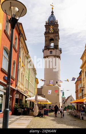 Torre dei ricchi – la torre pendente „di Bautzen“ costruita (1490-92), (pendente di 1,44 metri), Bautzen, Sassonia, Germania. Sollevato tra il 1490 e il 1492, Foto Stock