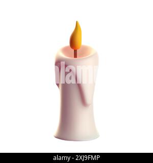 icona delle candele in 3d realistica isolata sul bianco. Candela bruciata in stile 3D. Icone del design creativo dei cartoni animati. Colore pastello. Illustrazione vettoriale Illustrazione Vettoriale
