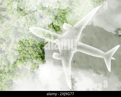 Concetto di combustibile per aviazione sostenibile. Volo a emissioni zero nette. Trasporti sostenibili. Carburante ecologico per aviazione. Viaggi aerei. Il futuro del volo Foto Stock