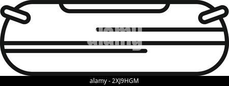 Icona dell'arte della linea di un gommone, comunemente usato per la pesca, gli sport acquatici e le attività ricreative su laghi e fiumi Illustrazione Vettoriale