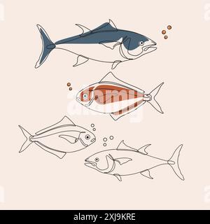 Vivace illustrazione di un pesce di acqua salata che nuota nell'oceano Illustrazione Vettoriale