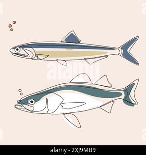 Vivace illustrazione di un pesce di acqua salata che nuota nell'oceano Illustrazione Vettoriale