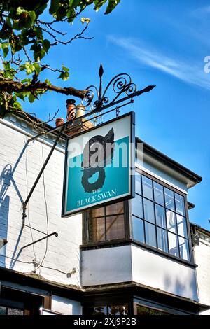 Cartello del pub Black Swan, Stratford Upon Avon, Inghilterra, Regno Unito, noto anche come Dirty Duck pub. Foto Stock