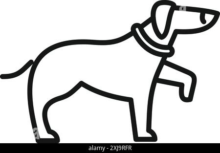 Semplice disegno in linea di un cane in piedi sulle gambe posteriori, isolato sul bianco Illustrazione Vettoriale