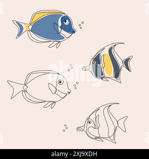 Vivace illustrazione di un pesce di acqua salata che nuota nell'oceano Illustrazione Vettoriale
