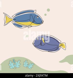 Vivace illustrazione di un pesce di acqua salata che nuota nell'oceano Illustrazione Vettoriale