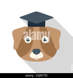 Cane da cartone animato che indossa un berretto di laurea, che rappresenta l'educazione e l'intelligenza canina Illustrazione Vettoriale