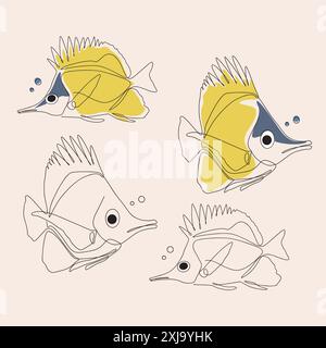 Vivace illustrazione di un pesce di acqua salata che nuota nell'oceano Illustrazione Vettoriale