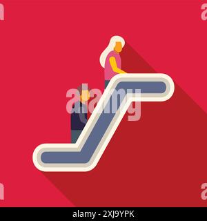 Persone che usano scale mobili che salgono in un'illustrazione stilizzata Illustrazione Vettoriale