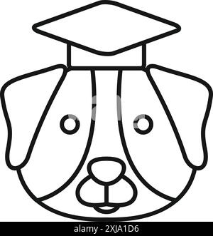 Semplice illustrazione in linea di un cane che indossa un cappello graduato Illustrazione Vettoriale