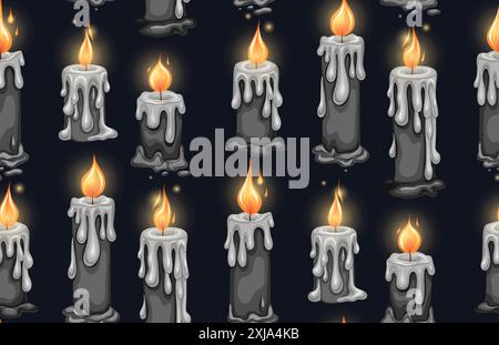 Motivo vettoriale cupo con candele nere su sfondo scuro. Texture mistica con candele di cera per avvolgere la carta. Sfondo di Halloween Illustrazione Vettoriale
