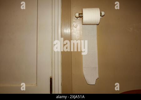 Portarotoli con carta igienica nuova. Foto Stock