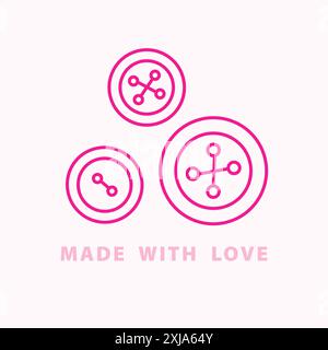 Logo Made with Love Buttons. Logo di design per cucire Illustrazione Vettoriale