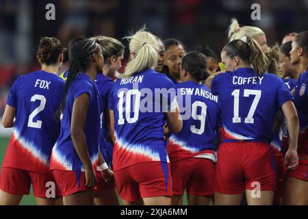 Washington, DC, USA. 16 luglio 2024. USWNT è stata fotografata durante una partita di esibizione tra la nazionale femminile degli Stati Uniti e la Costa Rica all'Audi Field di Washington, DC il 16 luglio 2024. Crediti: Mpi34/Media Punch/Alamy Live News Foto Stock