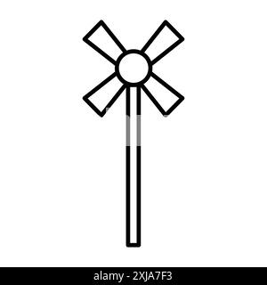 Icona del mulino a vento impostata in stile contorno linea sottile e segno vettoriale lineare Illustrazione Vettoriale