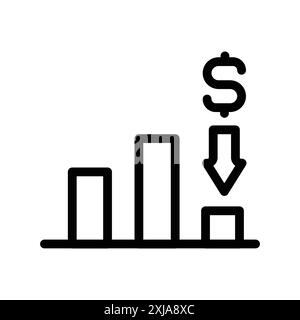 Icona perdita economica impostata in stile contorno linea sottile e segno vettoriale lineare Illustrazione Vettoriale