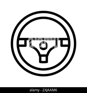 L'icona del volante è impostata in uno stile di contorno sottile e con un segno vettoriale lineare Illustrazione Vettoriale