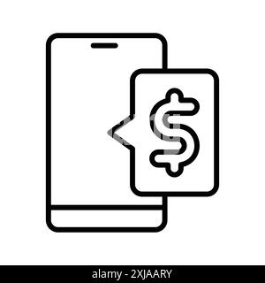 icona di pagamento tramite trasferimento mobile impostata con uno stile sottile e un segno vettoriale lineare Illustrazione Vettoriale