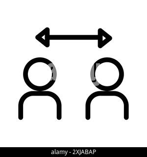 Icona di distanziamento sociale impostata in stile contorno linea sottile e segno vettoriale lineare Illustrazione Vettoriale