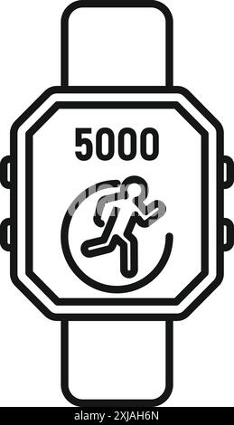 Semplice icona di uno smartwatch che mostra il numero di passaggi effettuati durante una corsa Illustrazione Vettoriale